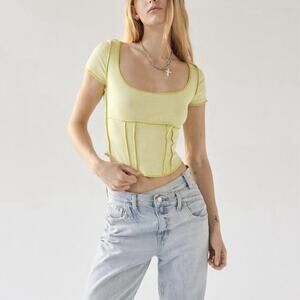 Urban Outfitters Keanu Scoop Neck Corset Tee Womens Medium Yellow